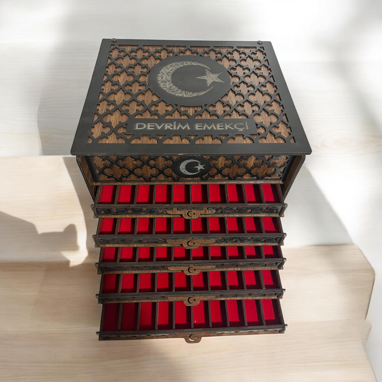 Ahşap Çekmeceli Tesbih Ve Saat Kutusu